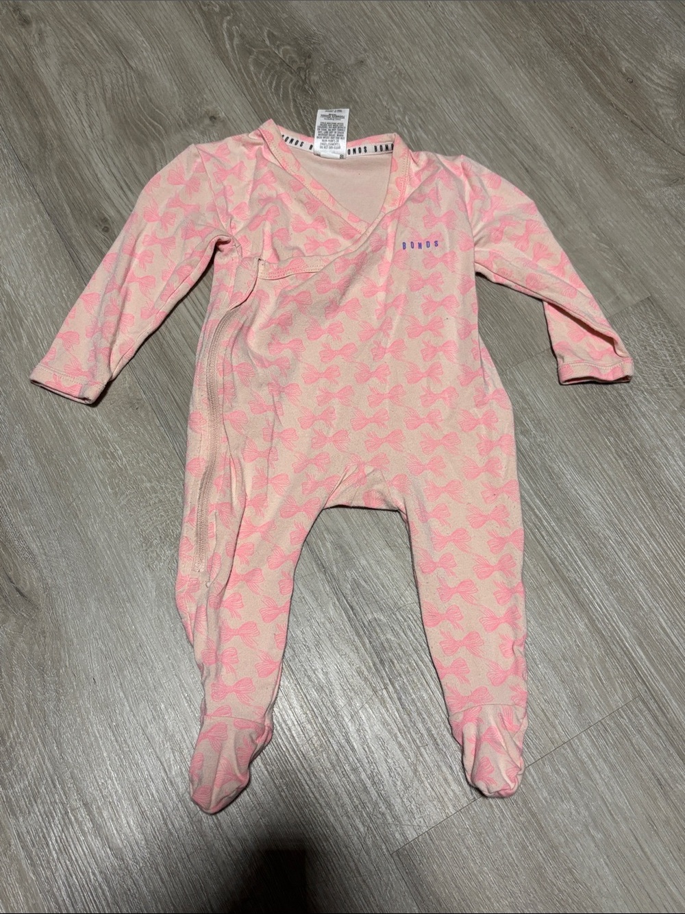 Bonds Viscose Pink Bow-Pattern Footed One-Piece